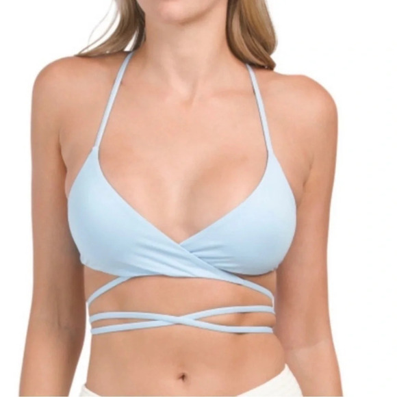 NWT L SPACE Kristen Top Sky Blue MEDIUM Racer Back String Wrap Bikini Swim Suit - Picture 2 of 10